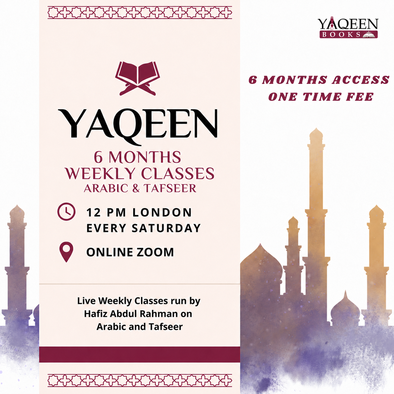 Yaqeen Arabic & Tafseer Weekly Classes